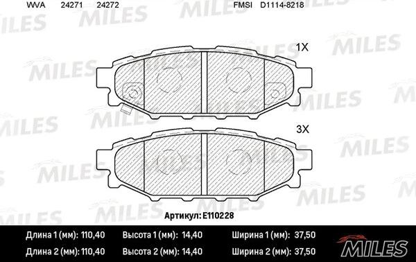 Miles E110228 - Тормозные колодки, дисковые, комплект autospares.lv