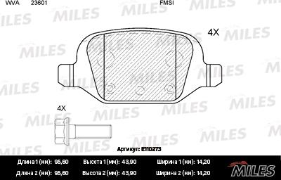 Miles E110273 - Тормозные колодки, дисковые, комплект autospares.lv