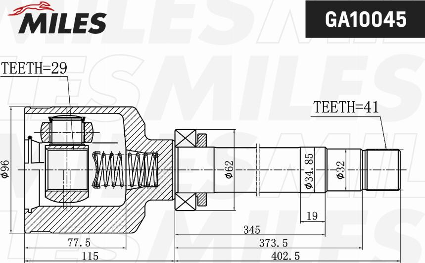 Miles GA10045 - Шарнирный комплект, ШРУС, приводной вал autospares.lv