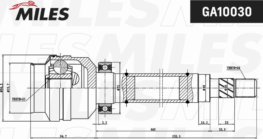 Miles GA10030 - Шарнирный комплект, ШРУС, приводной вал autospares.lv