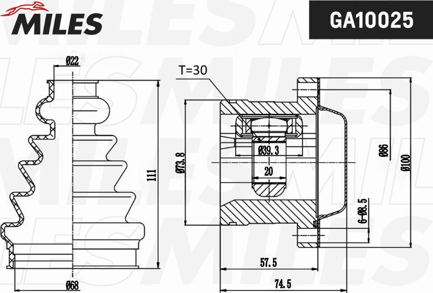 Miles GA10025 - Шарнирный комплект, ШРУС, приводной вал autospares.lv