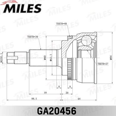 Miles GA20456 - Шарнирный комплект, ШРУС, приводной вал autospares.lv