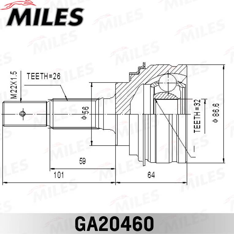 Miles GA20460 - Шарнирный комплект, ШРУС, приводной вал autospares.lv