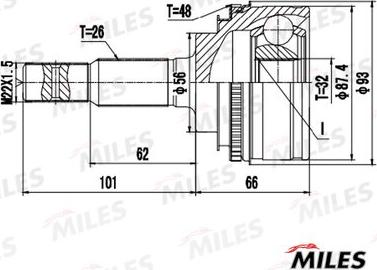 Miles GA20462 - Шарнирный комплект, ШРУС, приводной вал autospares.lv