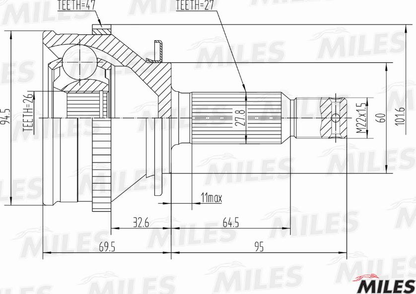 Miles GA20553 - Шарнирный комплект, ШРУС, приводной вал autospares.lv