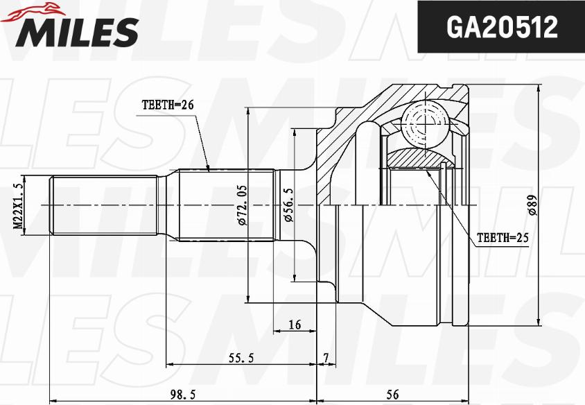 Miles GA20512 - Шарнирный комплект, ШРУС, приводной вал autospares.lv