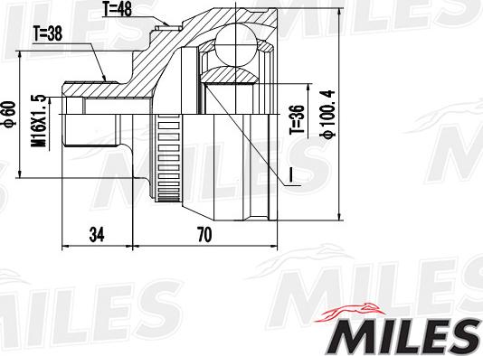 Miles GA20525 - Шарнирный комплект, ШРУС, приводной вал autospares.lv