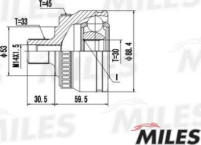 Miles GA20521 - Шарнирный комплект, ШРУС, приводной вал autospares.lv