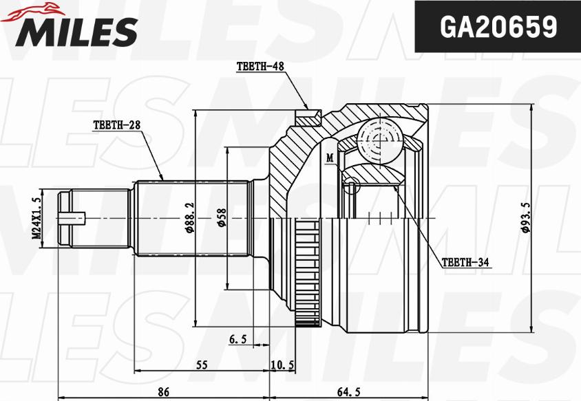 Miles GA20659 - Шарнирный комплект, ШРУС, приводной вал autospares.lv