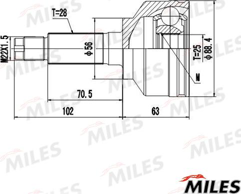 Miles GA20682 - Шарнирный комплект, ШРУС, приводной вал autospares.lv