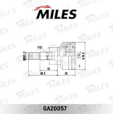 Miles GA20057 - Шарнирный комплект, ШРУС, приводной вал autospares.lv