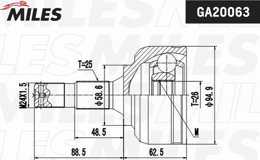 Miles GA20063 - Шарнирный комплект, ШРУС, приводной вал autospares.lv