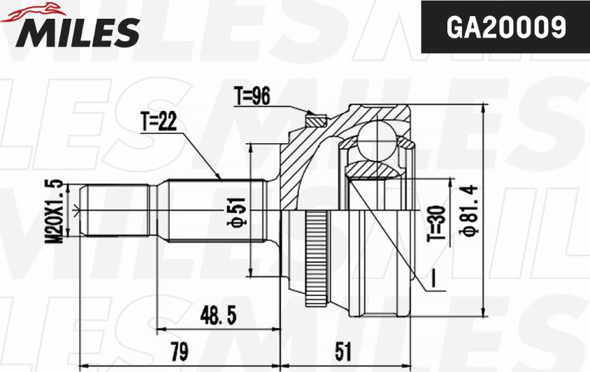 Miles GA20009 - Шарнирный комплект, ШРУС, приводной вал autospares.lv