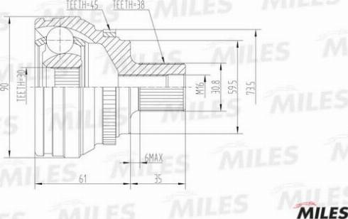 Miles GA20007 - Шарнирный комплект, ШРУС, приводной вал autospares.lv