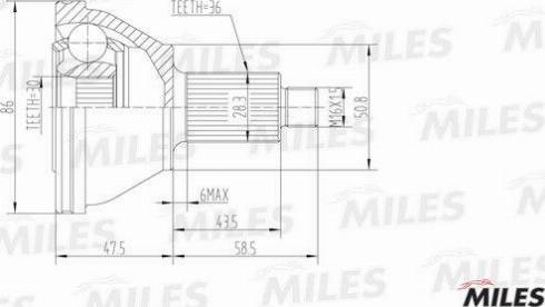 Miles GA20019 - Шарнирный комплект, ШРУС, приводной вал autospares.lv