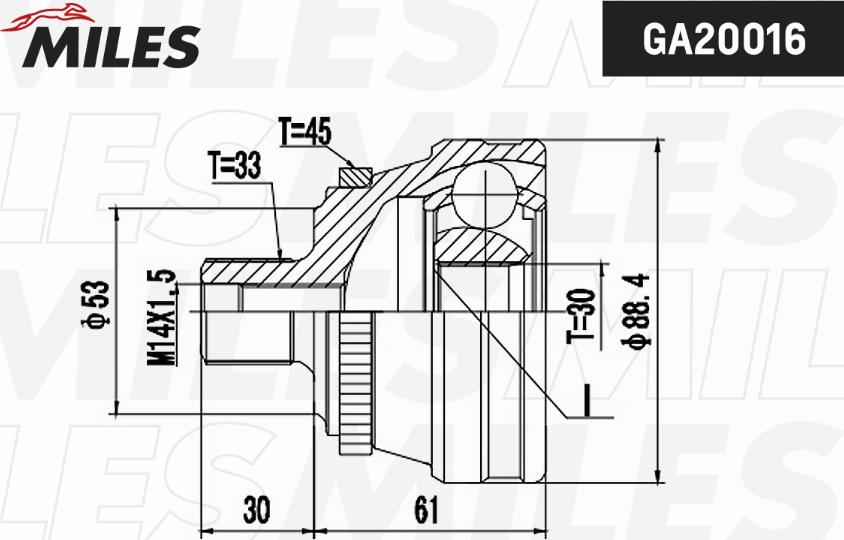 Miles GA20016 - Шарнирный комплект, ШРУС, приводной вал autospares.lv