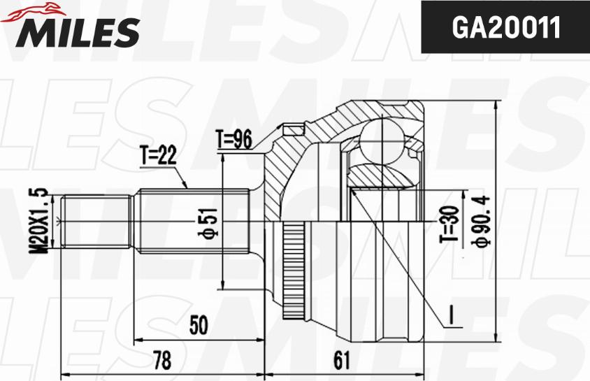 Miles GA20011 - Шарнирный комплект, ШРУС, приводной вал autospares.lv