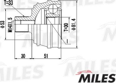 Miles GA20012 - Шарнирный комплект, ШРУС, приводной вал autospares.lv