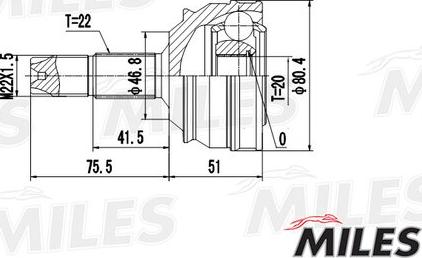 Miles GA20088 - Шарнирный комплект, ШРУС, приводной вал autospares.lv