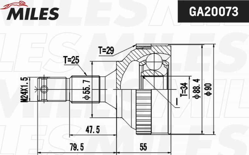 Miles GA20073 - Шарнирный комплект, ШРУС, приводной вал autospares.lv