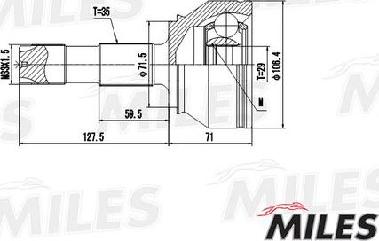 Miles GA20072 - Шарнирный комплект, ШРУС, приводной вал autospares.lv