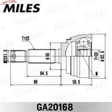 Miles GA20168 - Шарнирный комплект, ШРУС, приводной вал autospares.lv