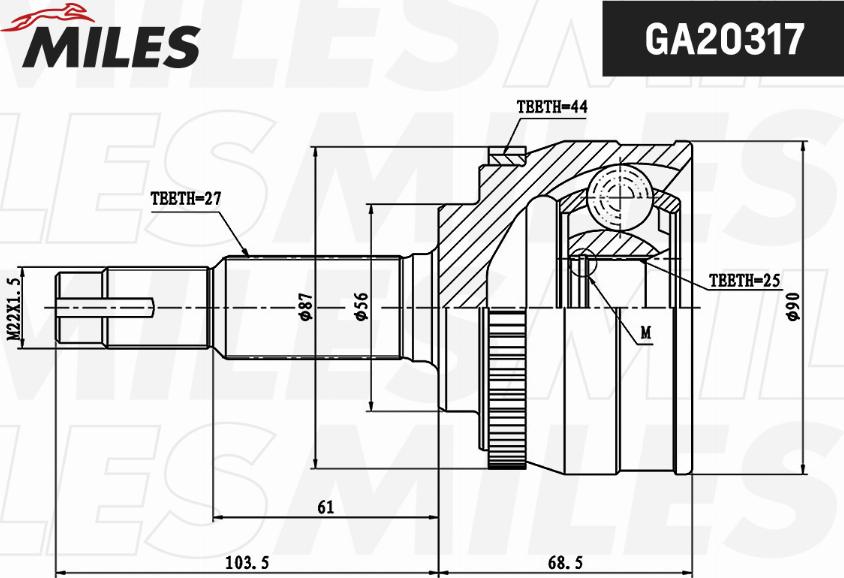 Miles GA20317 - Шарнирный комплект, ШРУС, приводной вал autospares.lv