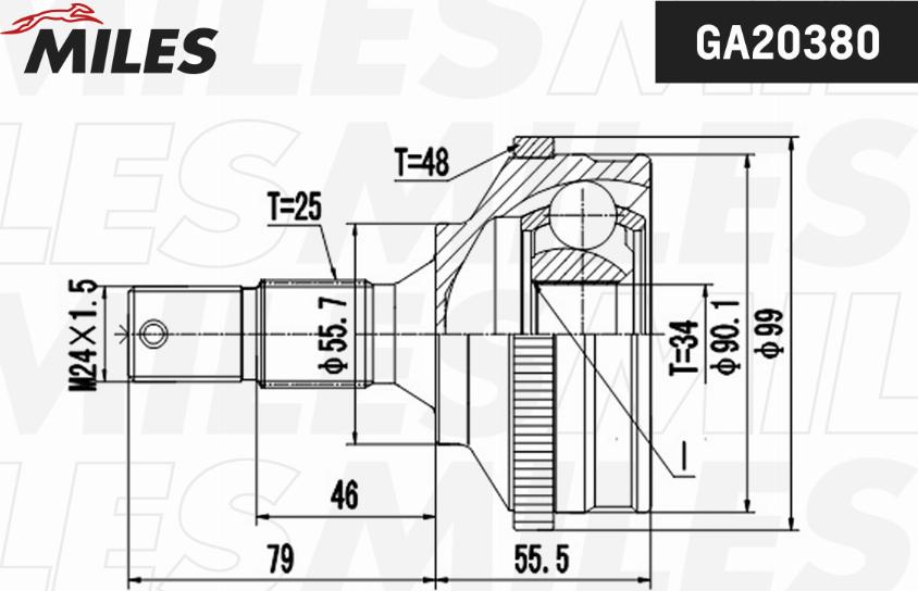 Miles GA20380 - Шарнирный комплект, ШРУС, приводной вал autospares.lv