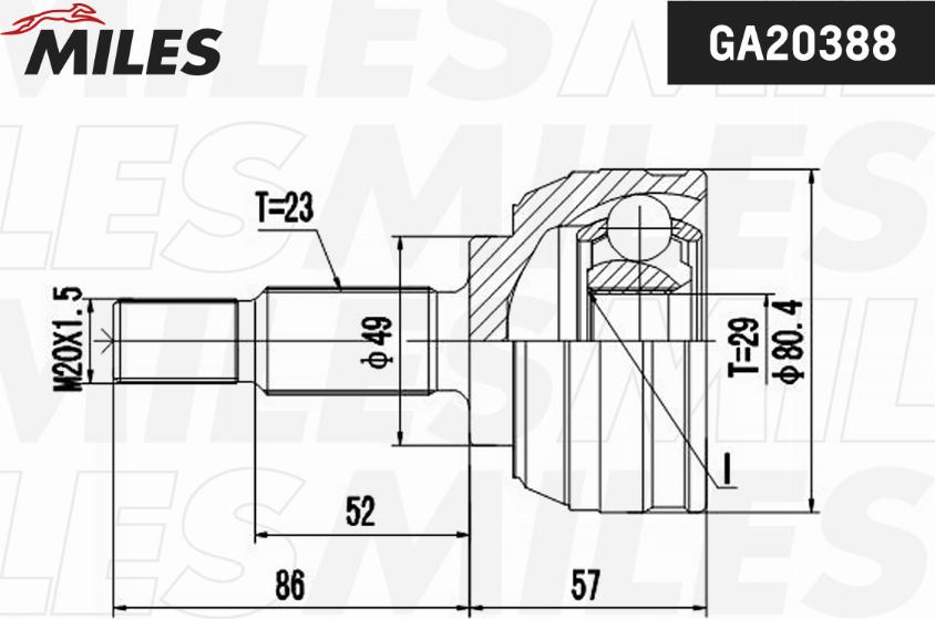 Miles GA20388 - Шарнирный комплект, ШРУС, приводной вал autospares.lv