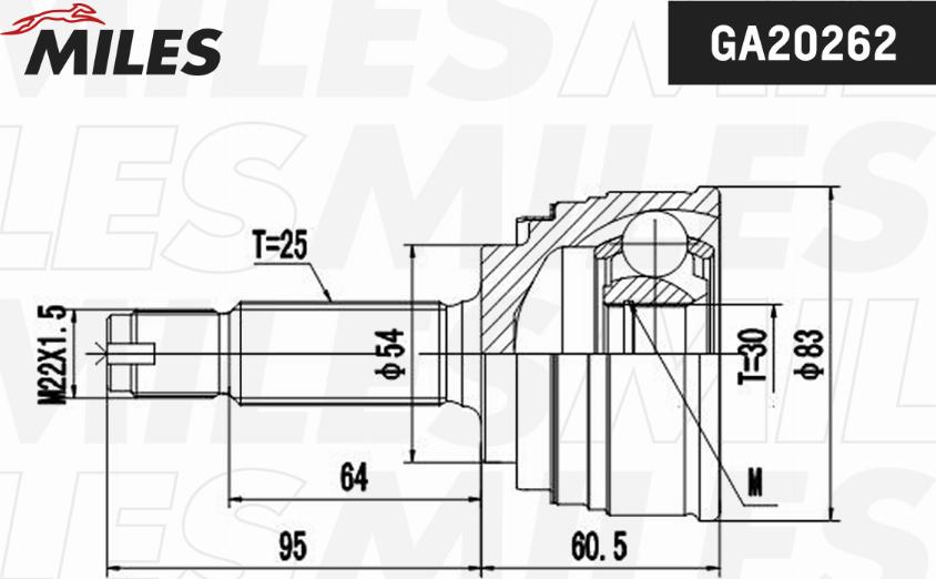 Miles GA20262 - Шарнирный комплект, ШРУС, приводной вал autospares.lv