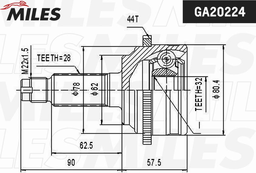 Miles GA20224 - Шарнирный комплект, ШРУС, приводной вал autospares.lv