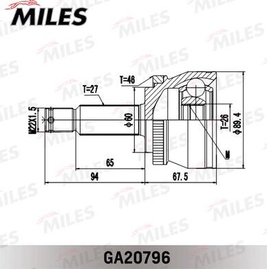 Miles GA20796 - Шарнирный комплект, ШРУС, приводной вал autospares.lv