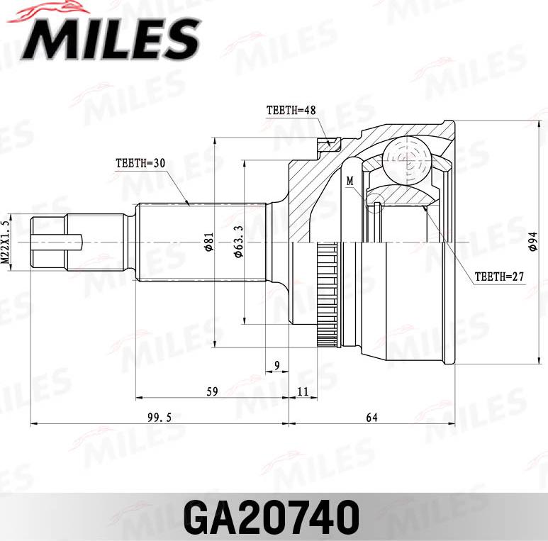 Miles GA20740 - Шарнирный комплект, ШРУС, приводной вал autospares.lv