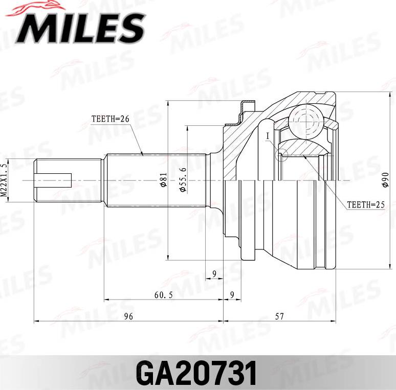 Miles GA20731 - Шарнирный комплект, ШРУС, приводной вал autospares.lv