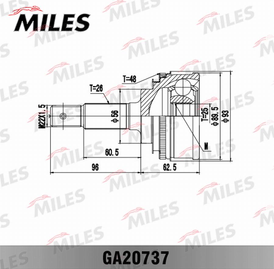 Miles GA20737 - Шарнирный комплект, ШРУС, приводной вал autospares.lv