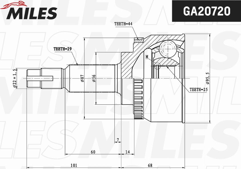 Miles GA20720 - Шарнирный комплект, ШРУС, приводной вал autospares.lv