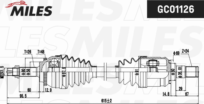 Miles GC01126 - Приводной вал autospares.lv