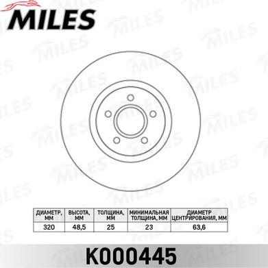 Miles K000445 - Тормозной диск autospares.lv