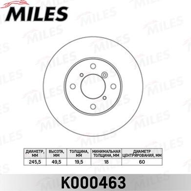 Miles K000463 - Тормозной диск autospares.lv