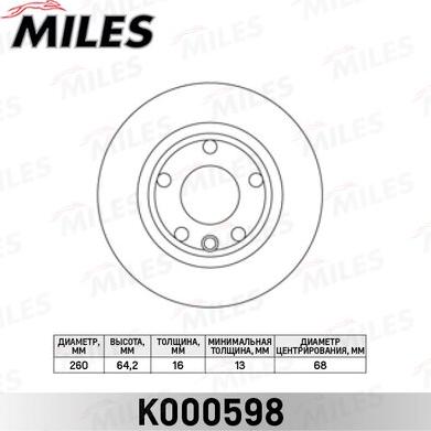 Miles K000598 - Тормозной диск autospares.lv