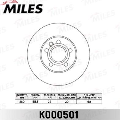 Miles K000501 - Тормозной диск autospares.lv