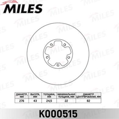 Miles K000515 - Тормозной диск autospares.lv