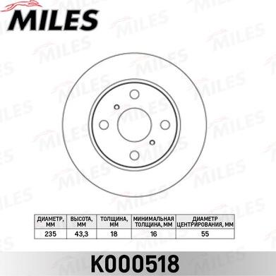 Miles K000518 - Тормозной диск autospares.lv