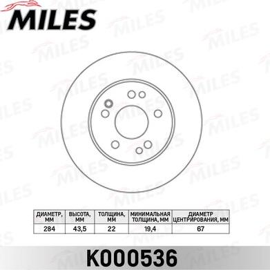 Miles K000536 - Тормозной диск autospares.lv