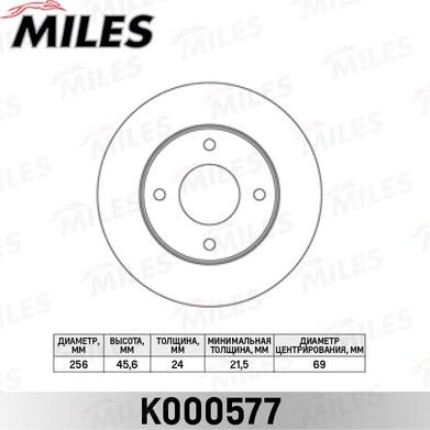 Miles K000577 - Тормозной диск autospares.lv