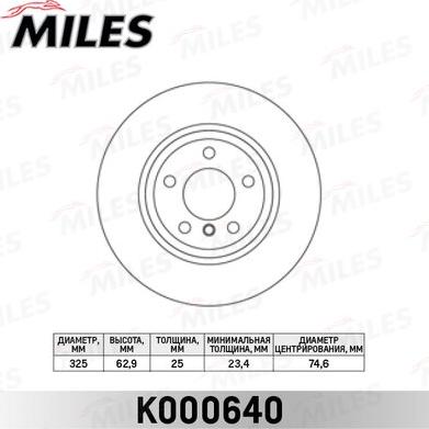 Miles K000640 - Тормозной диск autospares.lv