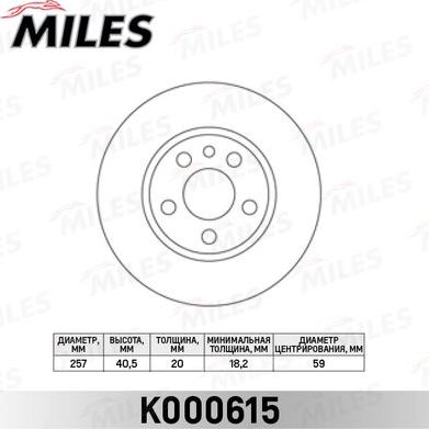 Miles K000615 - Тормозной диск autospares.lv