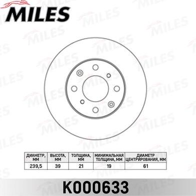 Miles K000633 - Тормозной диск autospares.lv