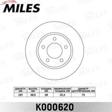 Miles K000620 - Тормозной диск autospares.lv