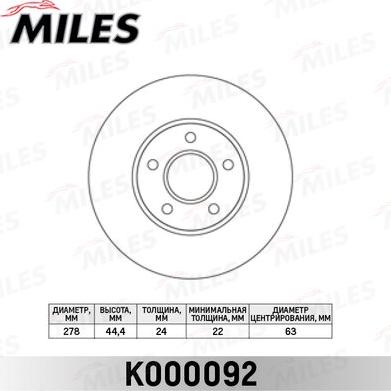 Miles K000092 - Тормозной диск autospares.lv